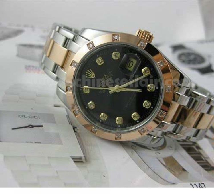 Masterpiece Men's Rolex Datejust 2-Tone Black Diamond Watch